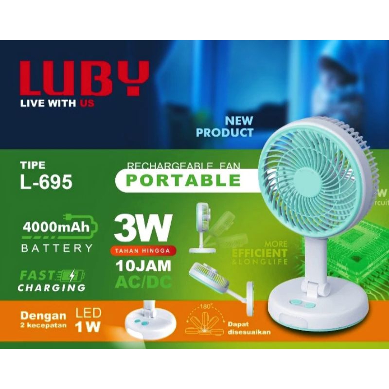 Luby Kipas Lampu Emergency + Lampu Led L-695 (tahan 10 jam)