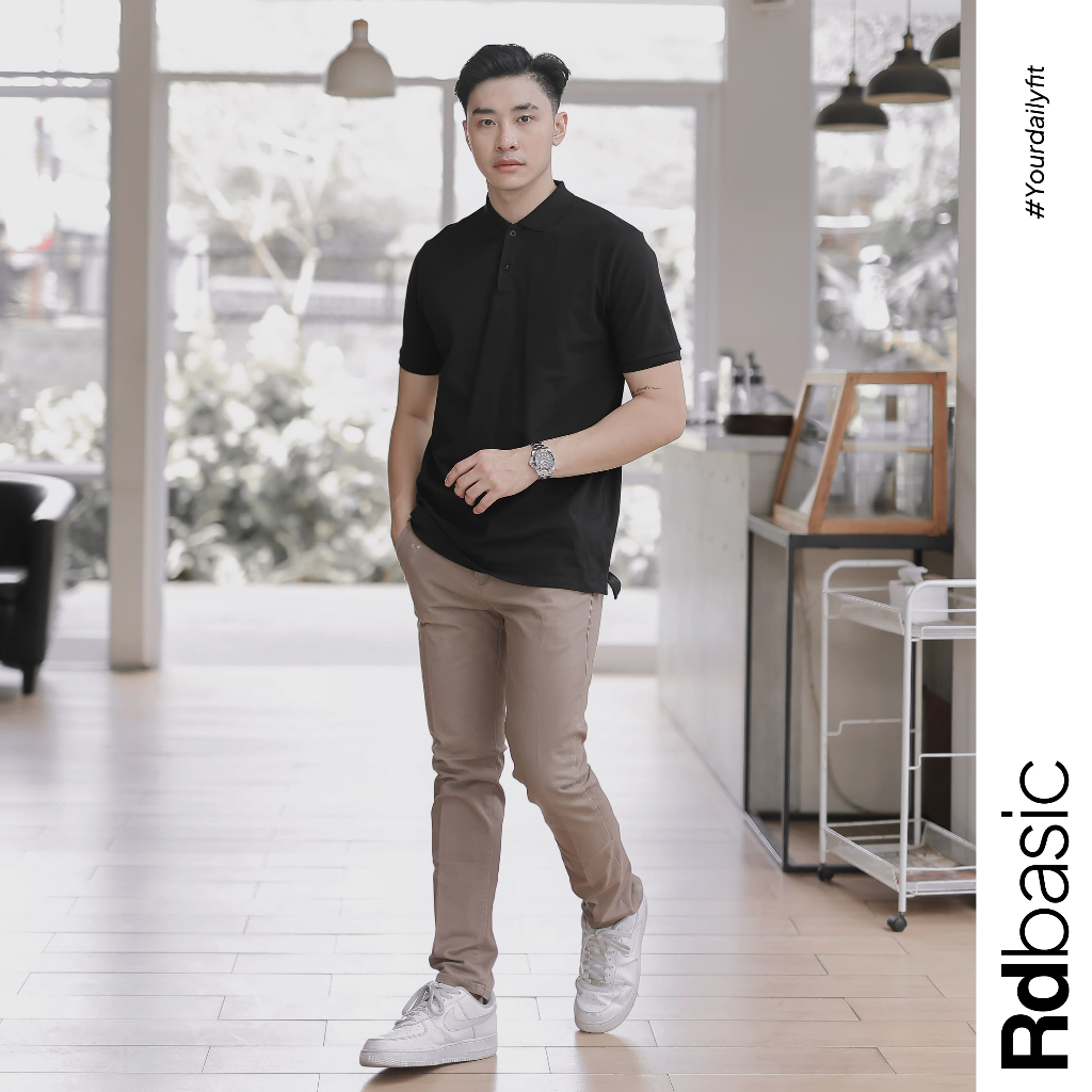 RDBASIC Polo Shirt Pria Premium Katun Pique Diamond Kaos Polo Pria Hitam Reaktif