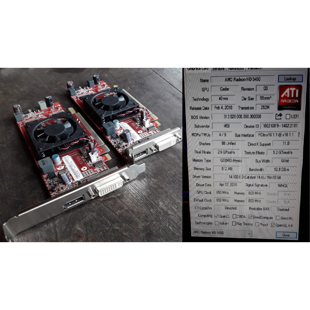 VGA radeon HD 5450 512MB setara 7400 7450 Valorant PUBG GTA V VGA 1GB DX11