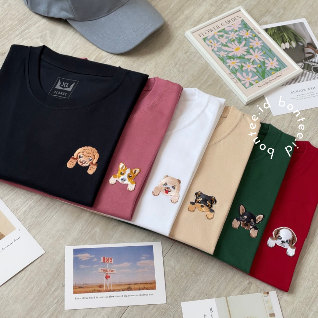 DOGGO VOL. 2 EDITION - Baju Kaos Atasan Bordir Patch Motif Anjing Lucu Premium - Lengan Pendek Pria 