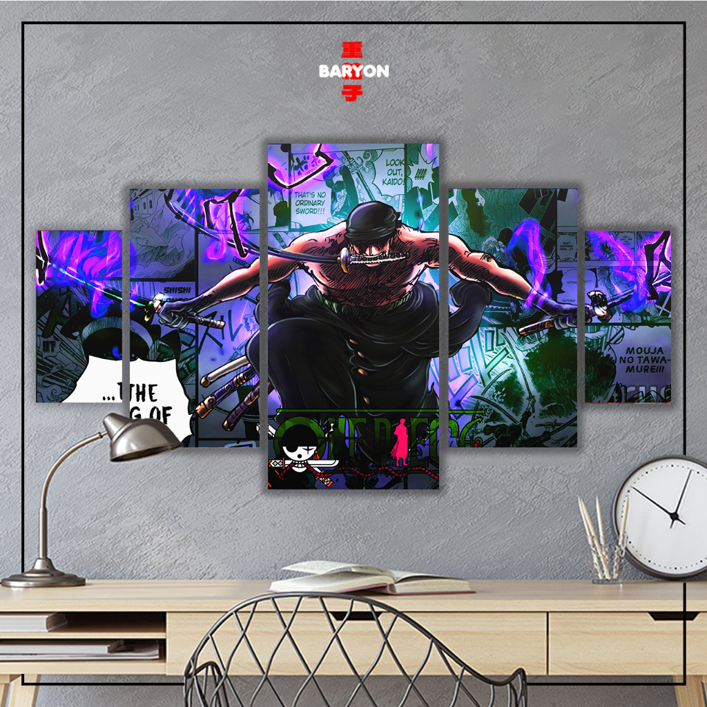 BARYON Wall Decor ONE PIECE RORONOA ZORO 1 Set Hiasan Dinding Poster Kayu Pajangan Kamar Anime 5pcs