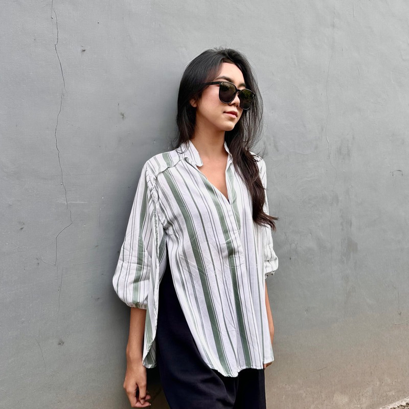 kemeja blouse jumbo Fuxii-Mira matcha ld 100