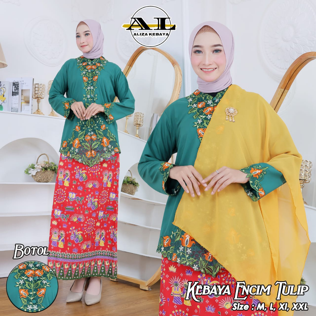 Setelan Kebaya Encim Bordir Kombinasi Lengan Panjang Set Rok Kebaya Bordir Kartini  Modern Jumbo