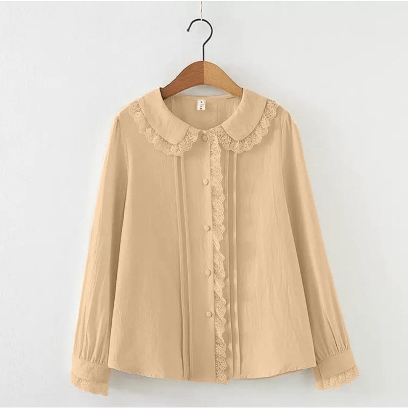 Kemeja Hem Korea Wanita longsleeves lengan panjang lace bangkok