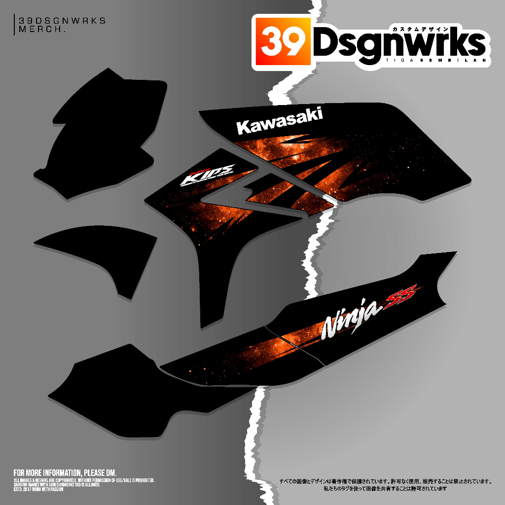 [KHUSUS BODI MOTOR FULL WARNA HITAM] STIKER STRIPING MOTOR Kawasaki Ninja 150R Ninja SS GALAXY ORANG