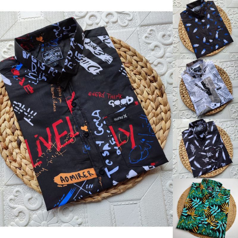 Kemeja Motif Pantai Pria dan Wanita Hem Surfing Motif Daun Kemeja Pantai Pria