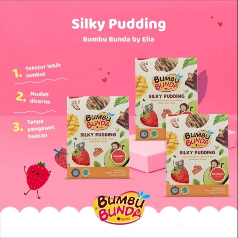 

BUMBU BUNDA SILKY PUDDING STRAWBERRY, COKLAT, PLAIN NON PEMANIS BUATAN NON PENGAWET