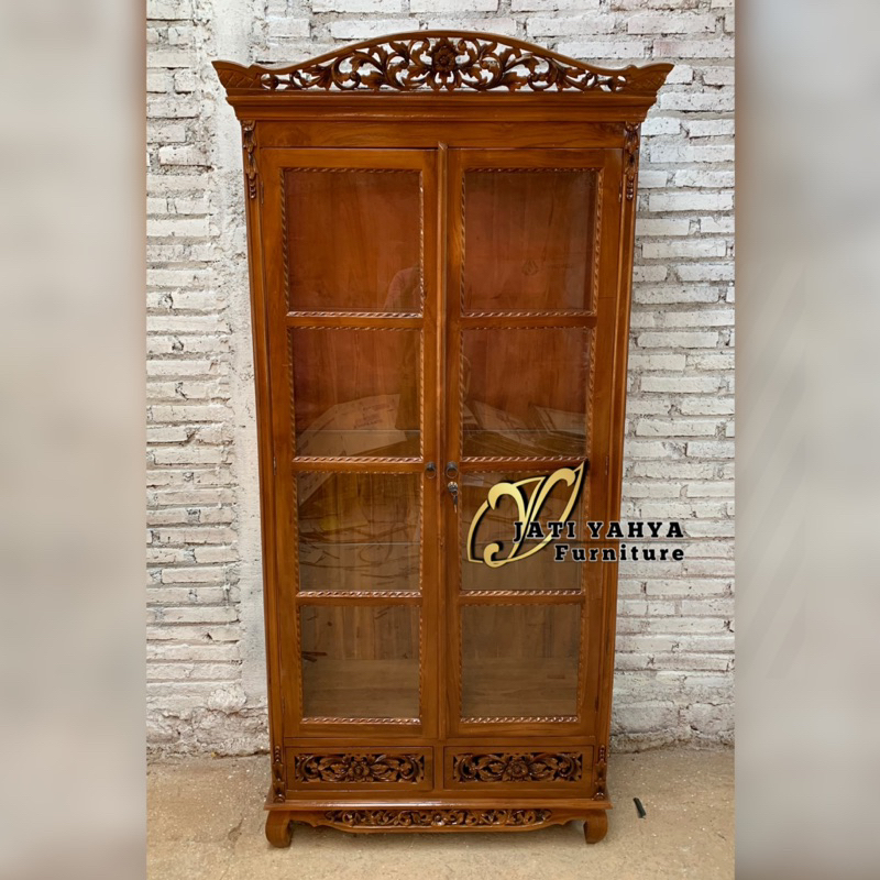 Lemari hias jati ukir palembang jati 2 pintu lemari jati lemari penyimpanan lemari pajangan