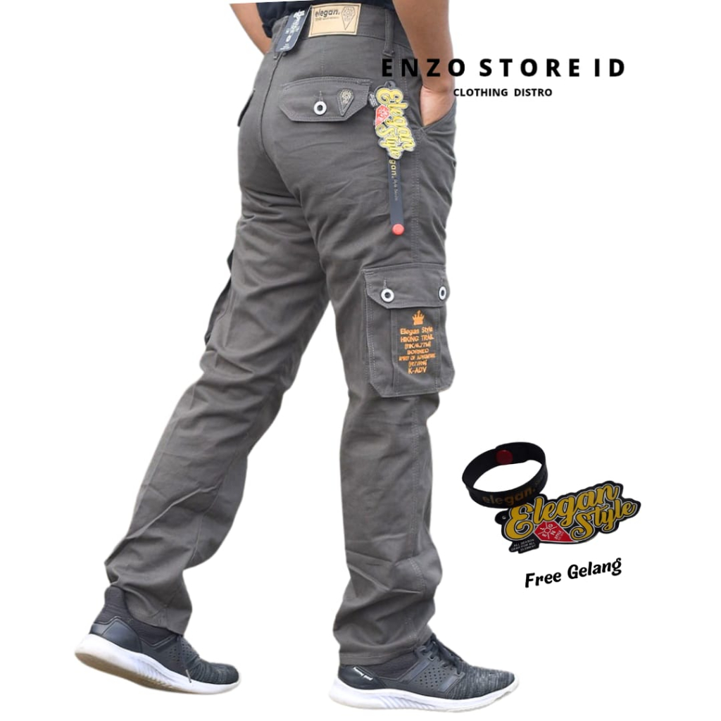 ELEGAN STYLE Celana Cargo Panjang Pria Cargo Standard Celana Reguler Pria Celana Panjang Cowok Warna
