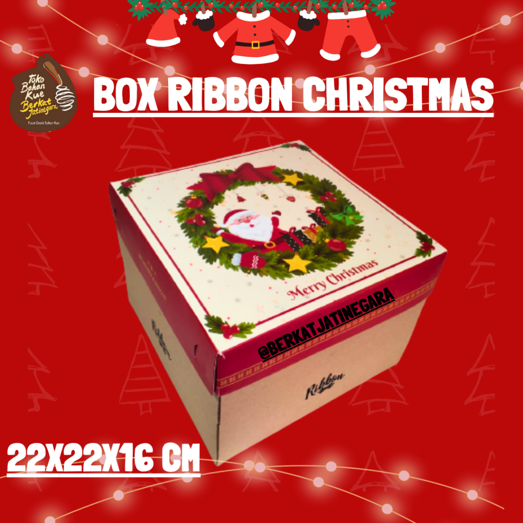 

BOX NATAL / CBX RIBBON CHRISTMAS 22X22X16 CM /DUS / KOTAK KUE