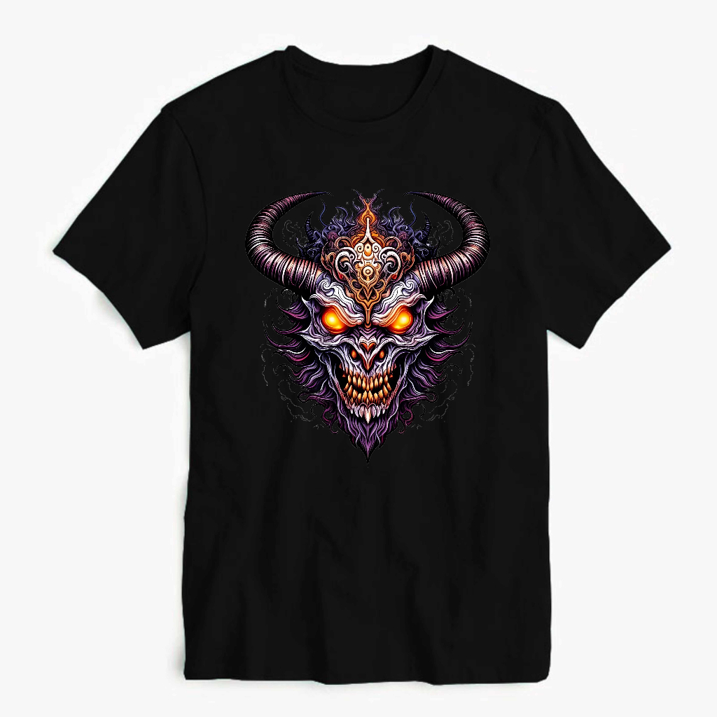 Kaos Gothic Kepala Tengkorak Kerbau Warna Hitam, Baju Pria / Wanita