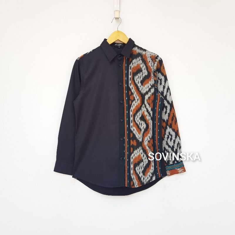 Kemeja Tenun Hitam Hijau B 27 Baju Atasan Pria Modern