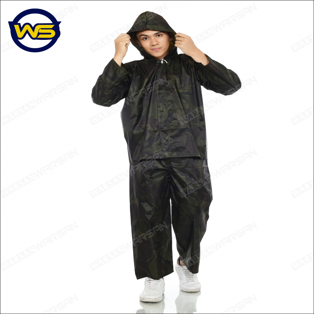 JAS HUJAN DEWASA 1 SET / JAS HUJAN DEWASA LORENG / MANTEL DEWASA MOTIF ARMY