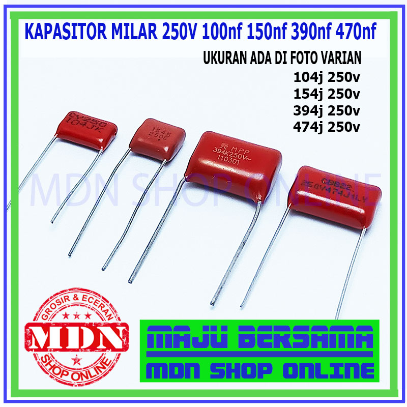 Kapasitor milar mylar 250v 100nf 150nf 390nf 470nf 104j 154j 394j 474j
