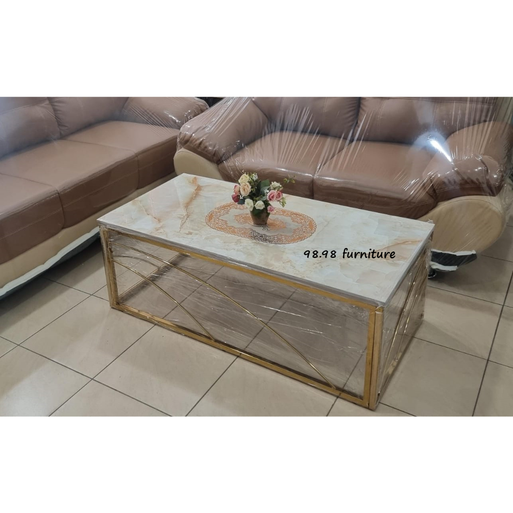 Meja Tamu Granit Kaki Stainless Gold Ukuran Besar 60Cm x 120Cm