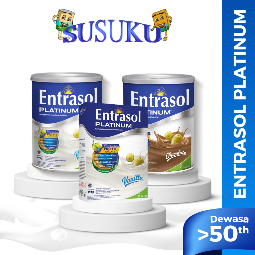 

Entrasol Platinum Susu Dewasa Usia Lanjut Kalsium Tinggi Rasa Vanila/Cokelat 400gr