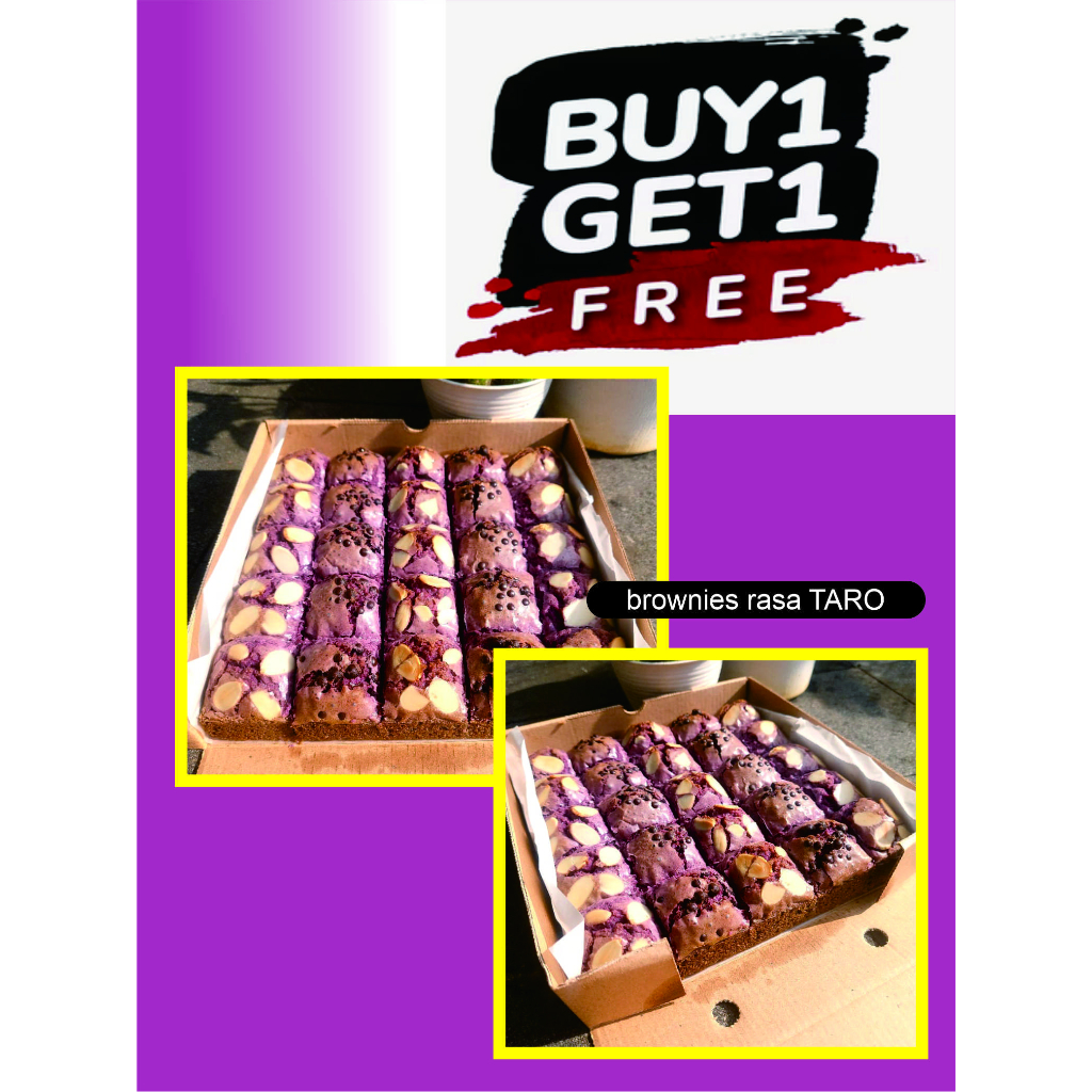 

Fudgy Brownies TARO shiny crush, BELI 1 GRATIS 1, ukuran kemasan 20 x 20 isi 25 potong