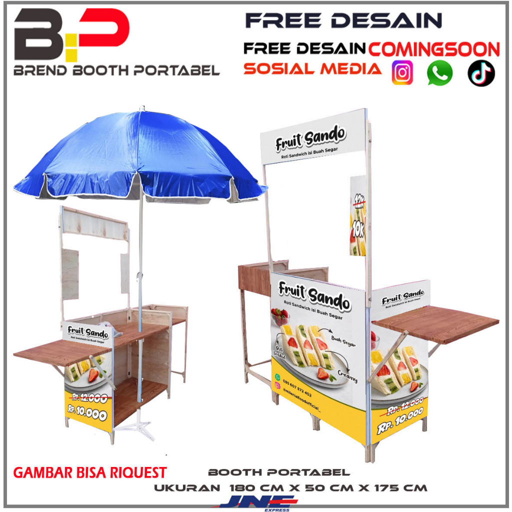 Booth Lipat 180x50x175 Gerobak Lipat Ringan / Meja Jualan Portable / Booth Portable / Booth Makanan 