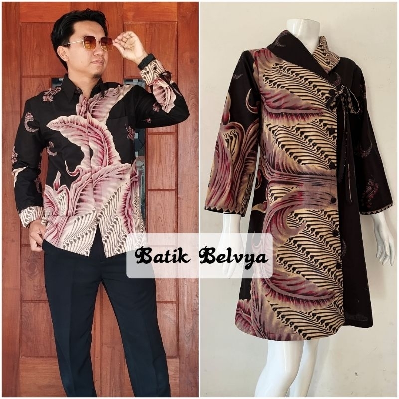 Set pakaian couple batik Bushra / Set batik couple kemeja batik full furing tunik batik full trikot 
