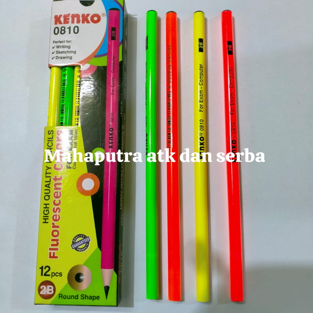 1 Pak isi 12 Pensil Kenko Pelangi 2B-0810 Fluorescent Murah
