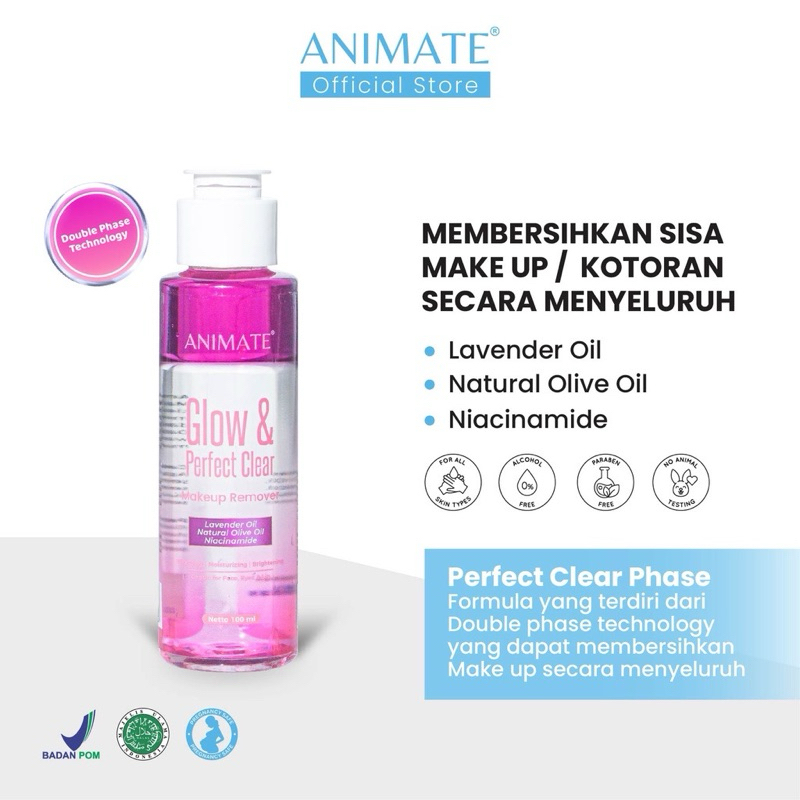 Animate Glow & Perfect Clear Makeup Remover Pembersih Make Up Penghapus Makeup Micellar Water Animat