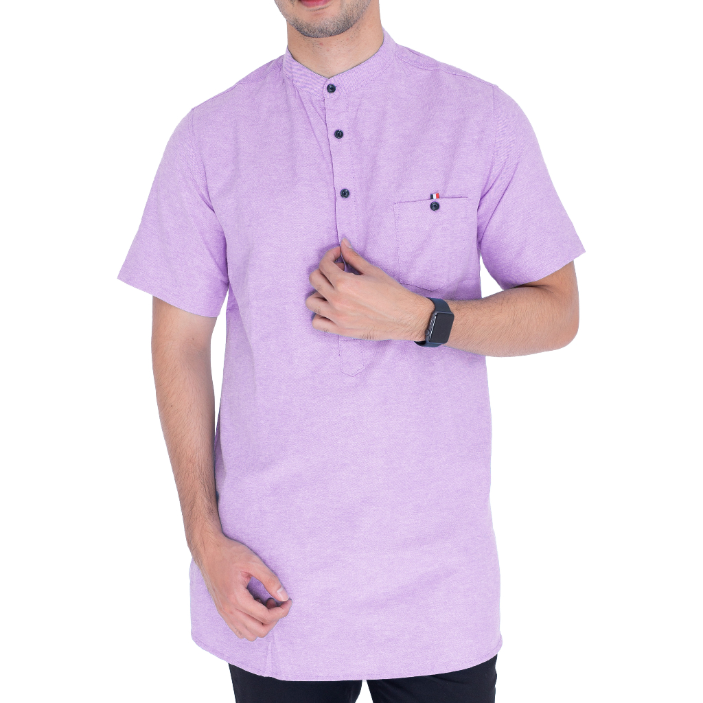 [TERBARU] Kurta Pria Dewasa Lengan Pendek Warna Lilac Slimfit Premium katun 156B