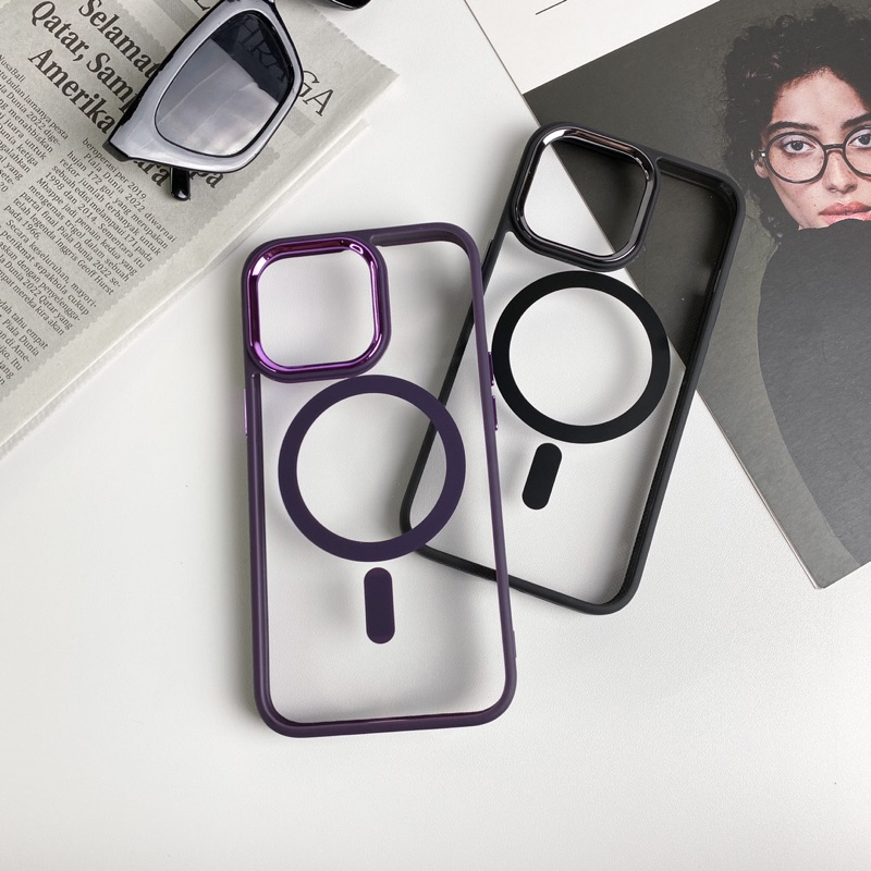 Case magsafe elektroplate acrilic clear for iphone xsmax - 14promax anti kuning