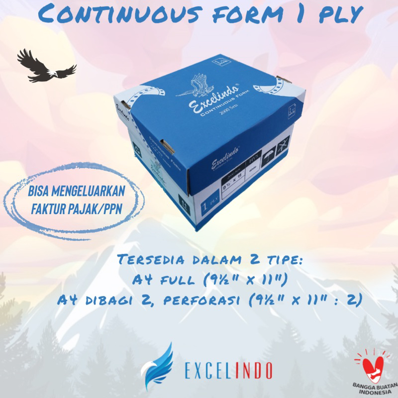 

Kertas Continuous Form 1 ply HVS ukuran 9 1/2x11 FULL/PERFORASI/WARTEL merk Excelindo