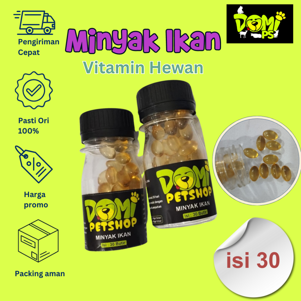 PREMIUM FISH OIL Minyak Ikan Kucing Anjing Kelinci Fish Oil Bulu Mengkilat Botol Isi 30