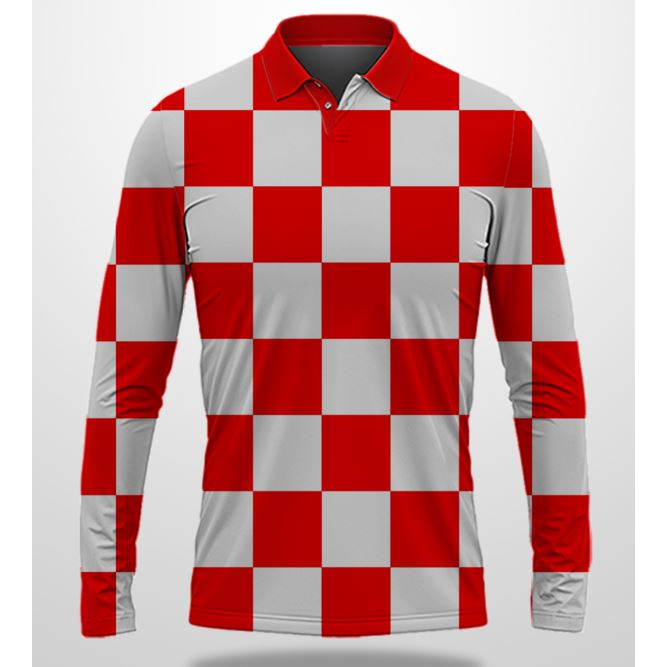Kaos Polo Lengan Panjang Hitam Putih Merah Putih Motif Catur Fullprint Custom