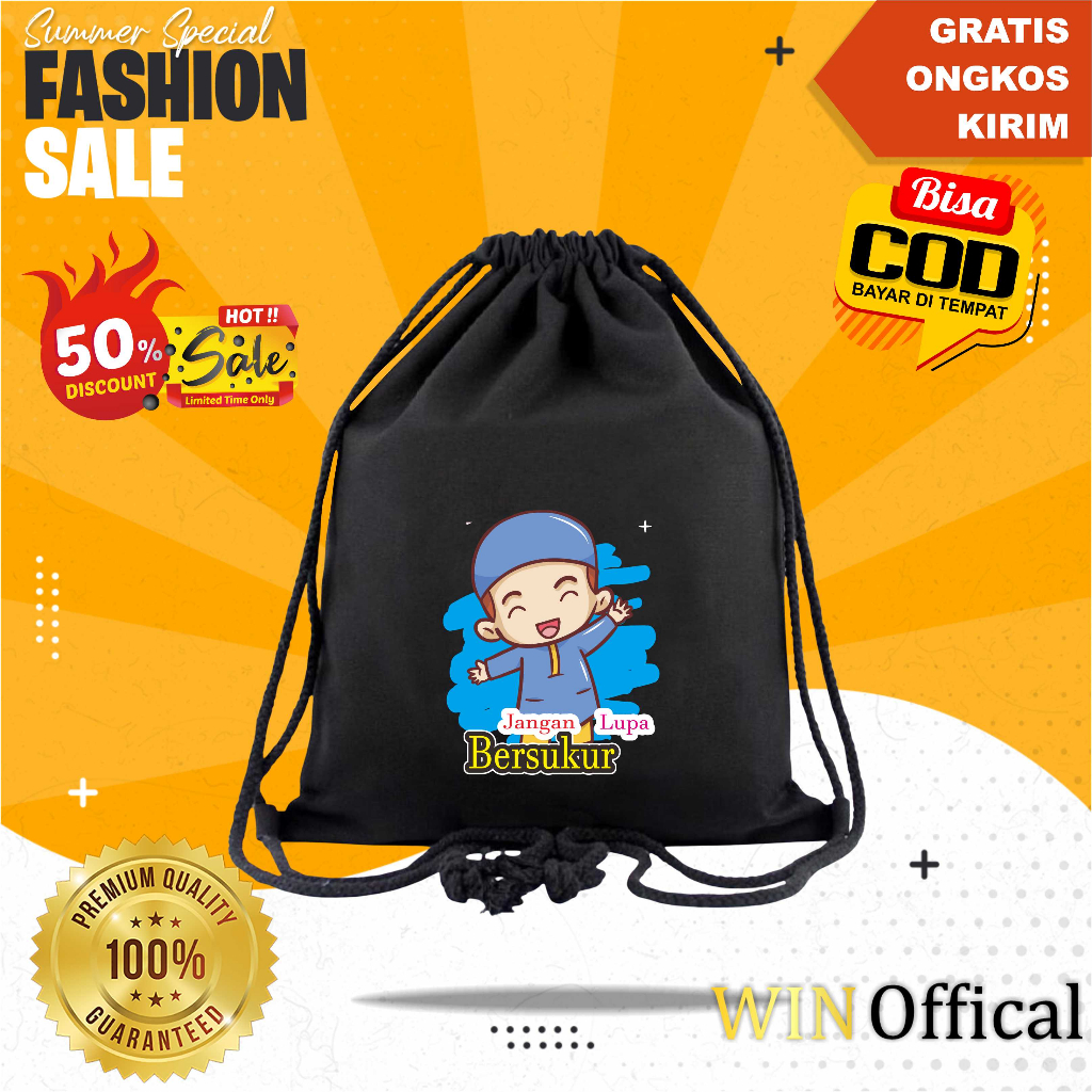 Jangan Lupa Bersyukur Tas Serut Viral Jangan lupa Bersyukur Tas Ransel Serut Karakter Lucu Tas Terla