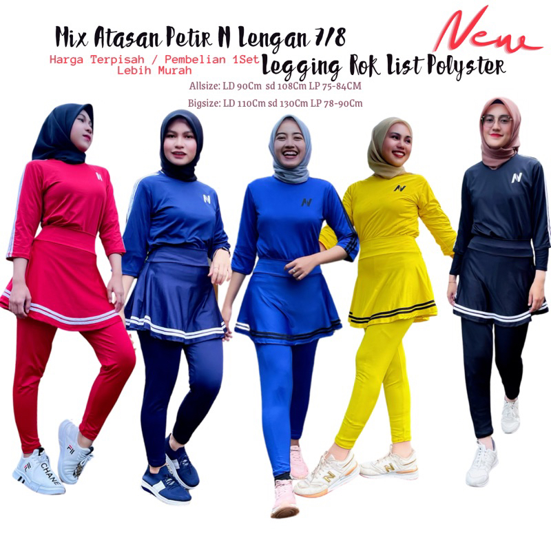 PROMO Mix Atasan Baju Senam N Petir Dan Legging Rok Senam Model List Bahan Polyster Spandek Allsize