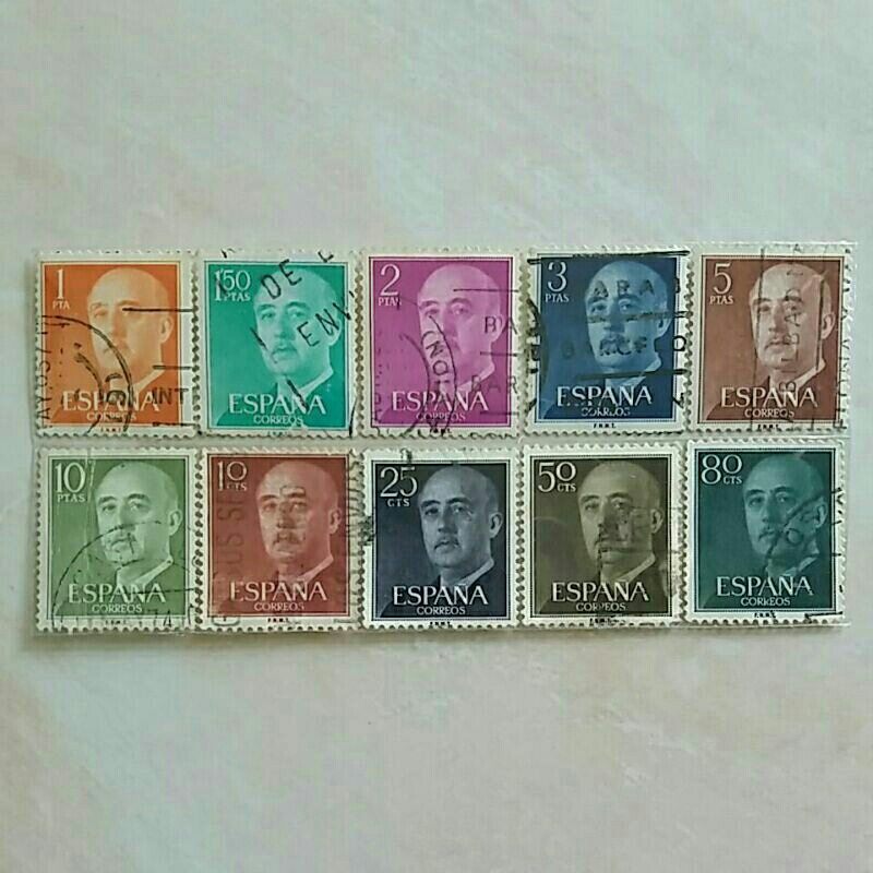 

(AB) Perangko Spanyol 1955 General Franco Set 10pcs Used