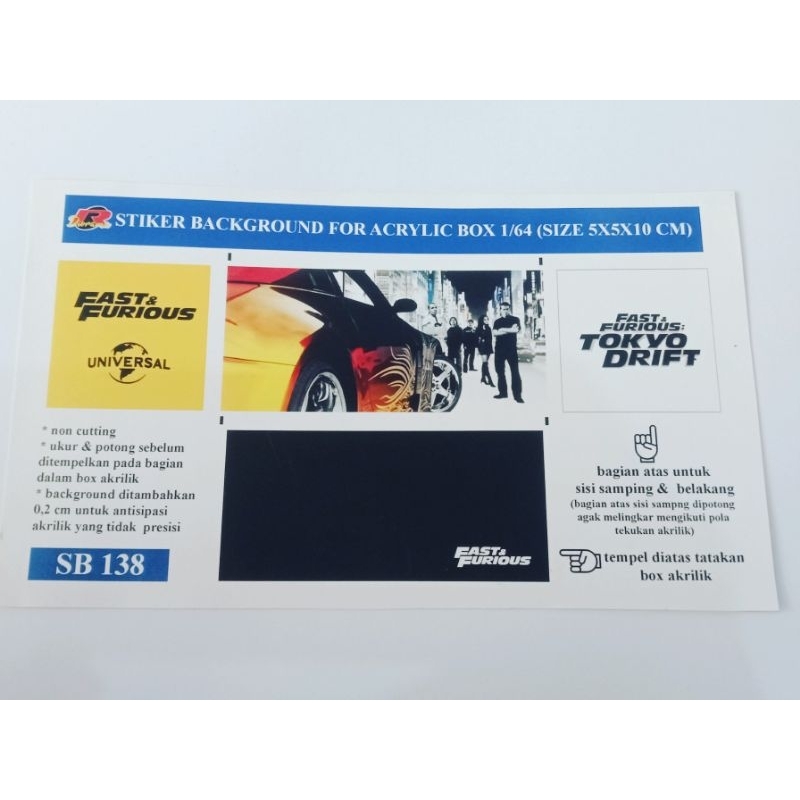 Stiker Background Kotak Akrilik 1/64 SB138 Fast Furious Tokyo Drift