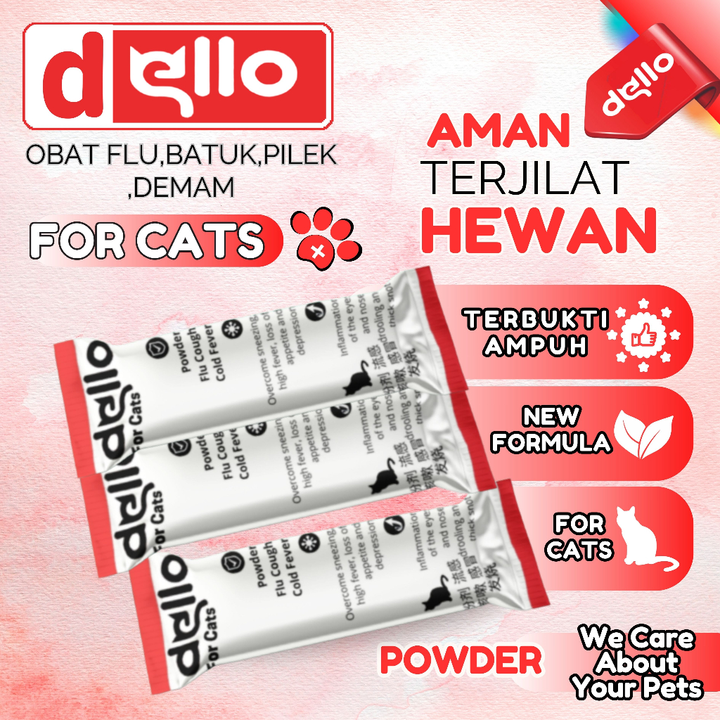Obat Flu Batuk Demam Pilek Kucing Serbuk DELLO efektif