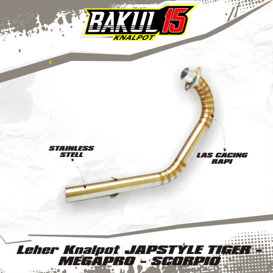 Leher Knalpot JAPSTYLE TIGER - MEGAPRO - SCORPIO Full Stainless mantul