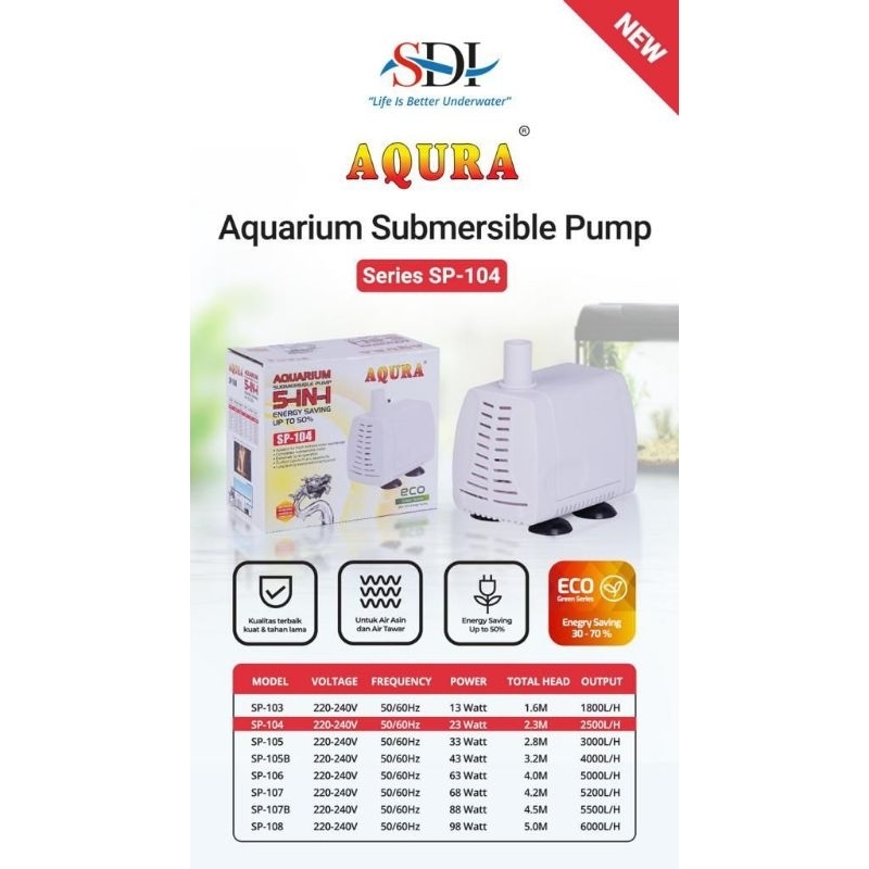 Mesin AQURA SP-104 pompa celup Aquarium