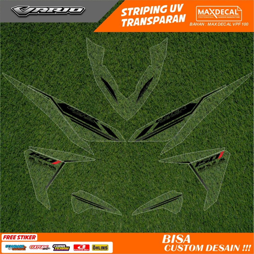 decal striping sticker transparan vario 125 150 new old variasi motif vietnam hitam merah putih 68