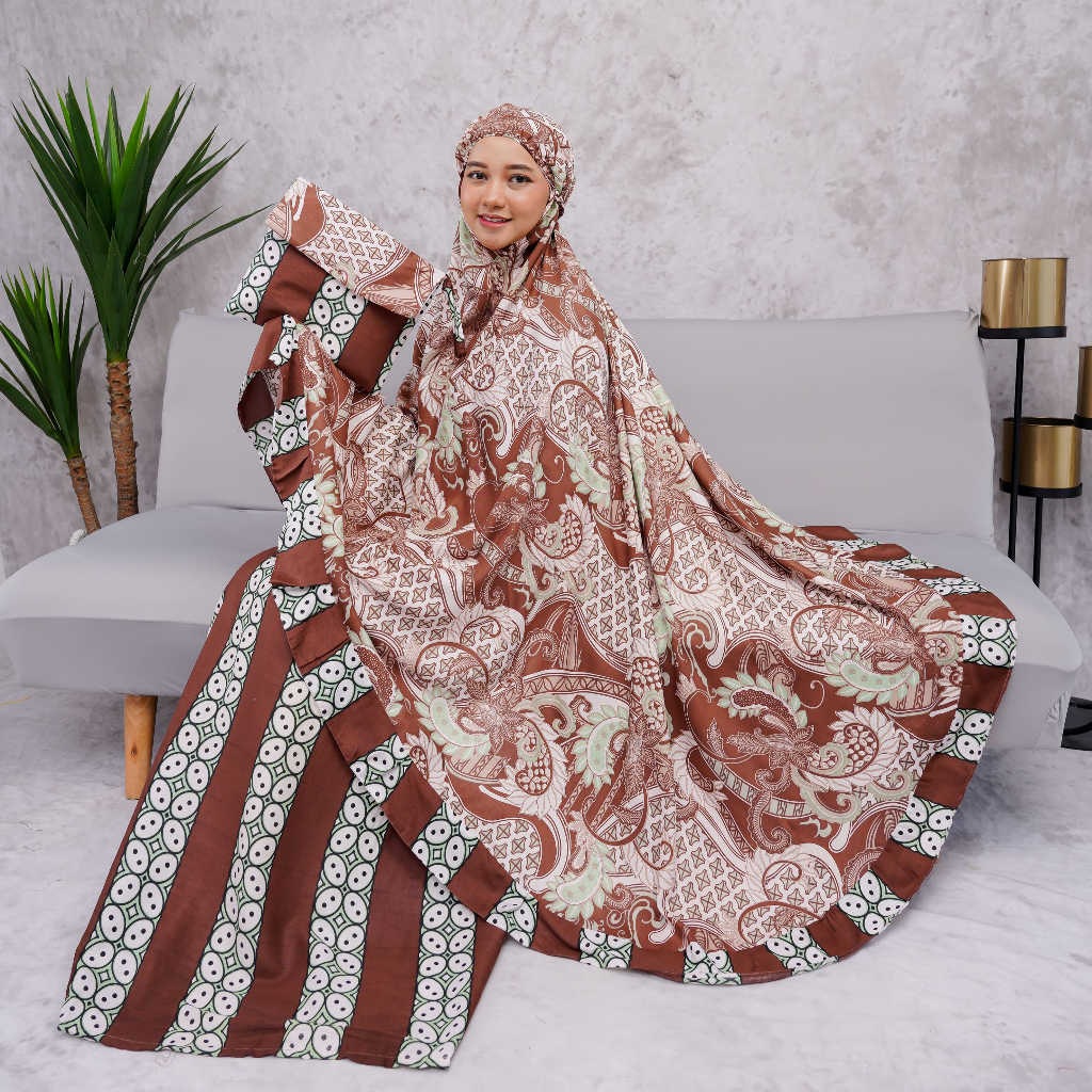 Mukena Bali Dewasa Jumbo Rayon Premium HALIZA BATIK KAWUNG variasi rempel Raneea Putri Dania