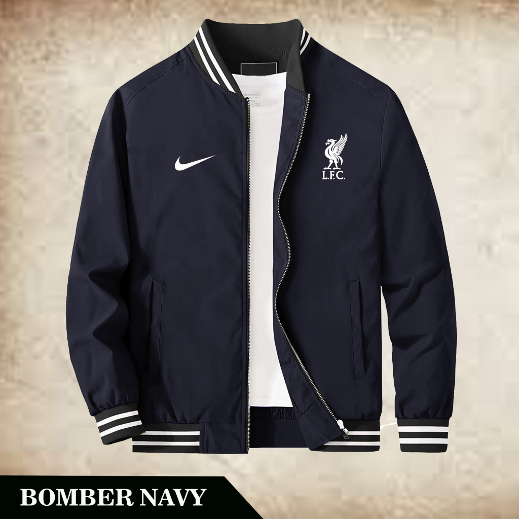 JAKET BOMBER JAKET BASEBALL PRIA JAKET MOTOR PRIA LOGO LIVERPOOL BRAND TERBARU JAKET VARSITY BOMBER 