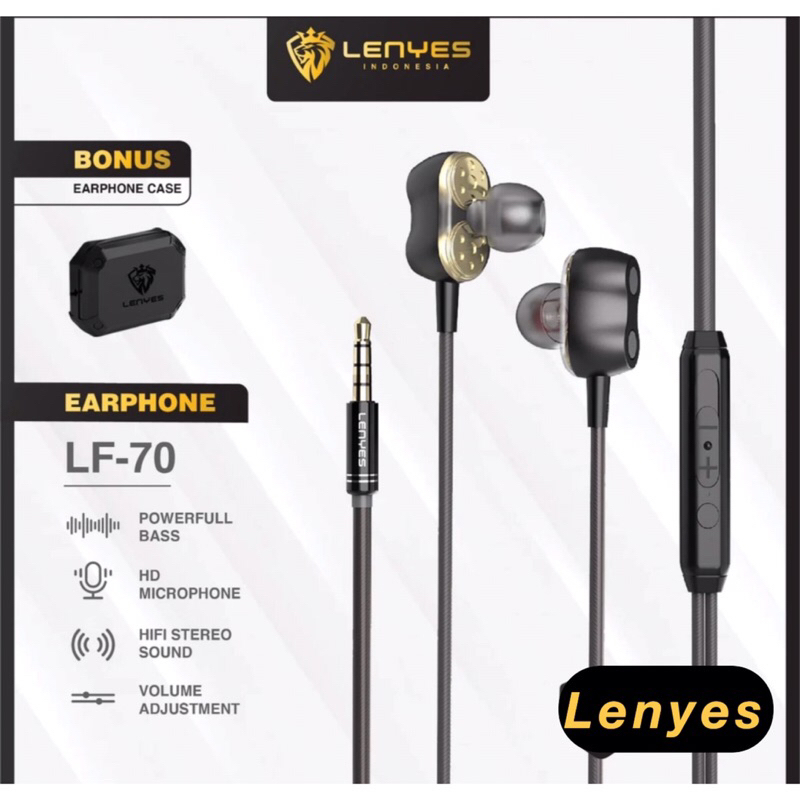 Lenyes LF70 Headset In Ear Hifi Stereo Earphone Extra Bass With Handfree Microphone