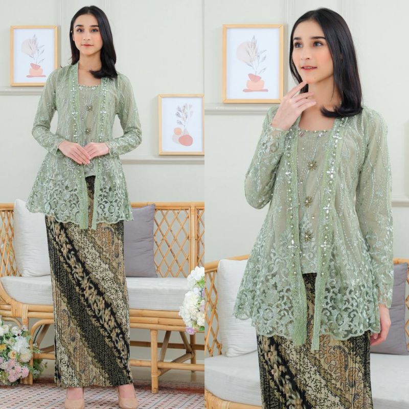 Kutubaru Payet tille mutiara - kebaya wisuda  - kebaya seragam slim - kebaya full payet Bunga Bunga 