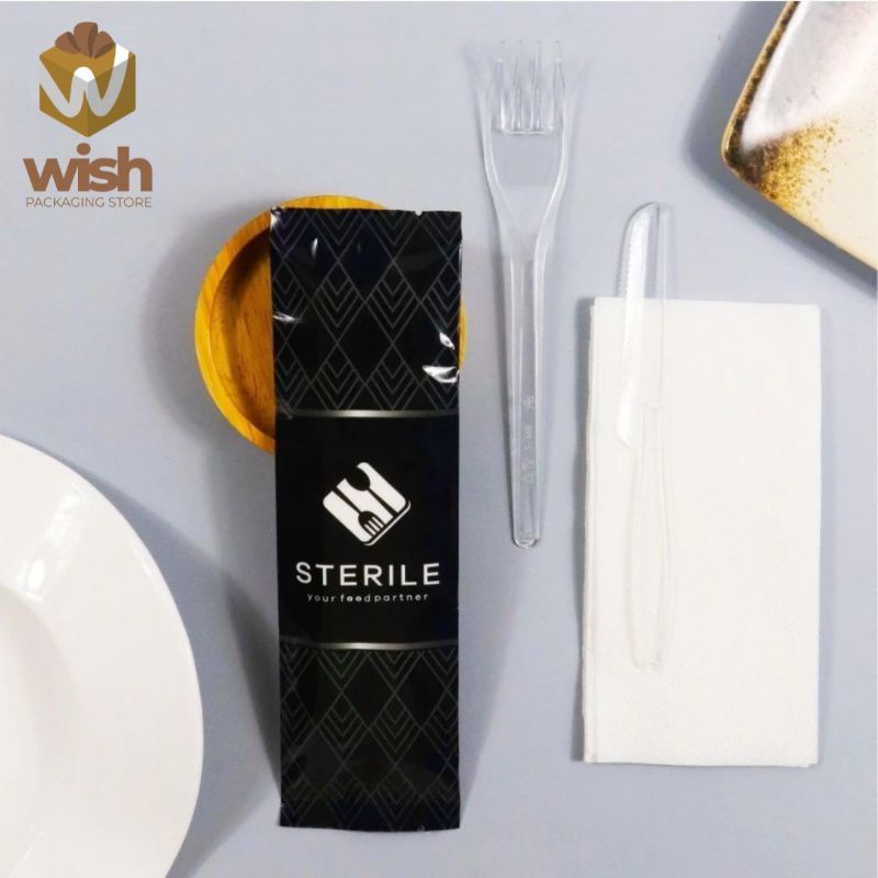 pisau garpu plastik set / set pisau makan, garpu plastik premium