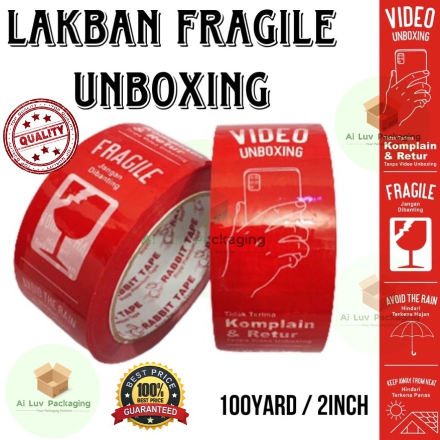 

Lakban Fragile Rabbit Jumbo Besar 100 yard 100Yard 2 inch 45mm Merah Putih Isolasi Solasi Selotip Plakban Tape Perekat Bening Coklat Kertas Packing Tebal Murah