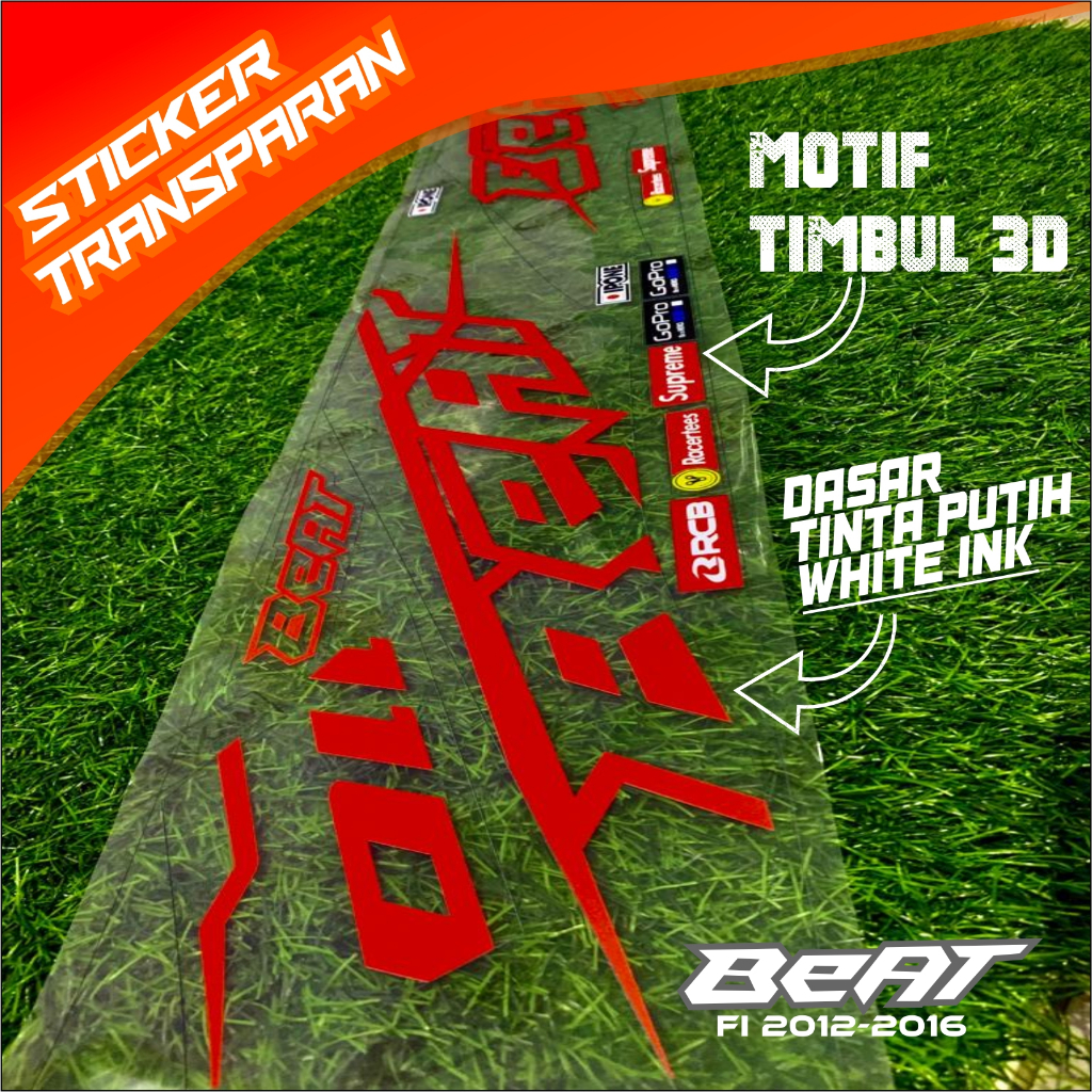 Striping Beat Fi Transparan Tahun 2012 2013 2014 2015 2016 Kode T08 - Stiker UV Teransparan Bening B