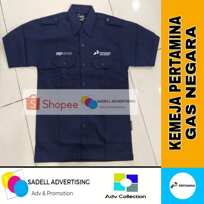 Kemeja Pertamina Gas Negara Seragam PGN Solution Pertamina Gas NegaraNavy PDH Lengan Pendek Pria Bor