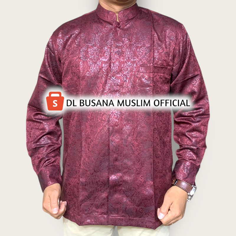 Motif Baru‼️Baju Koko DL Motif Bunga Batik, Kemeja Koko Pria DL, Baju Muslim Pria, Motif Bunga Batik