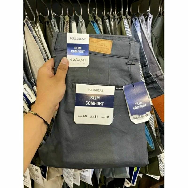 Pull & Bear Celana Chino Pria Slim Fit Stretch Premium Import Original Branded Clana Katun Chinos