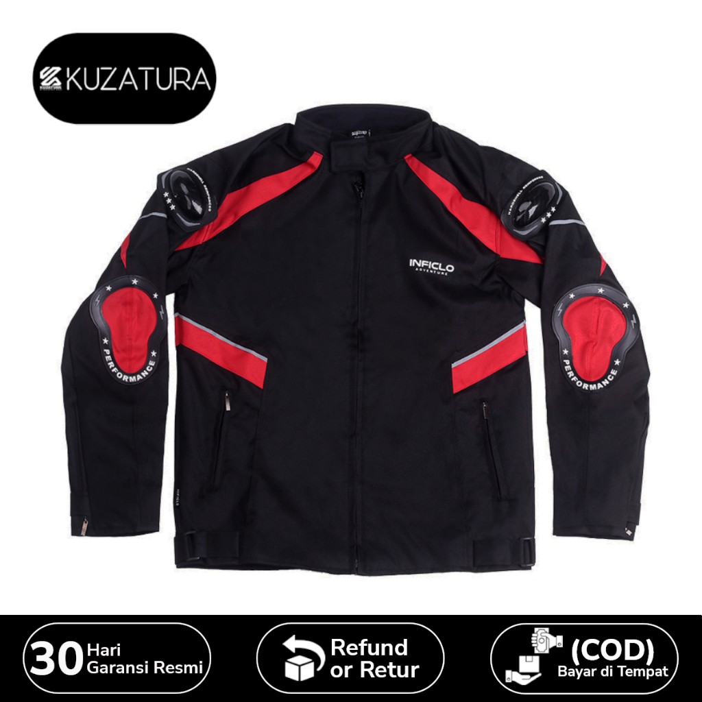 Jaket Motor Pria Touring Racing Riding Anti Angin Air Waterproof Protector Original Hitam Merah IFS1