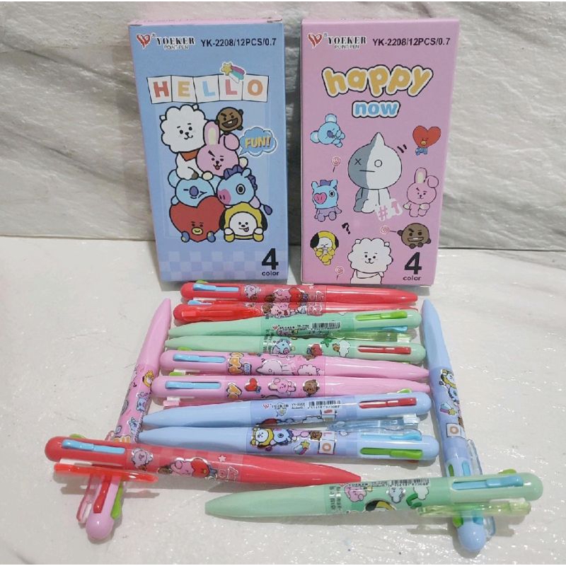 

Pulpen 4 Warna Bt21 Yoeker Yk-2208 1 Pak isi 12 PCS